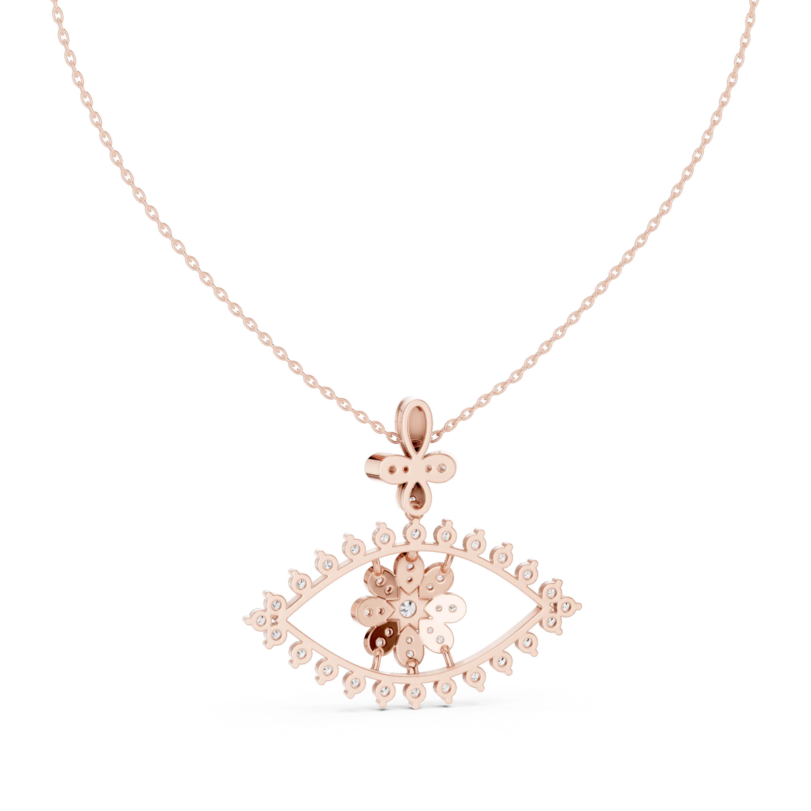 Front-View: Round Diamond Pendant with Pave Setting in 14k Rose Gold - Lab Grown - Driona Jewels