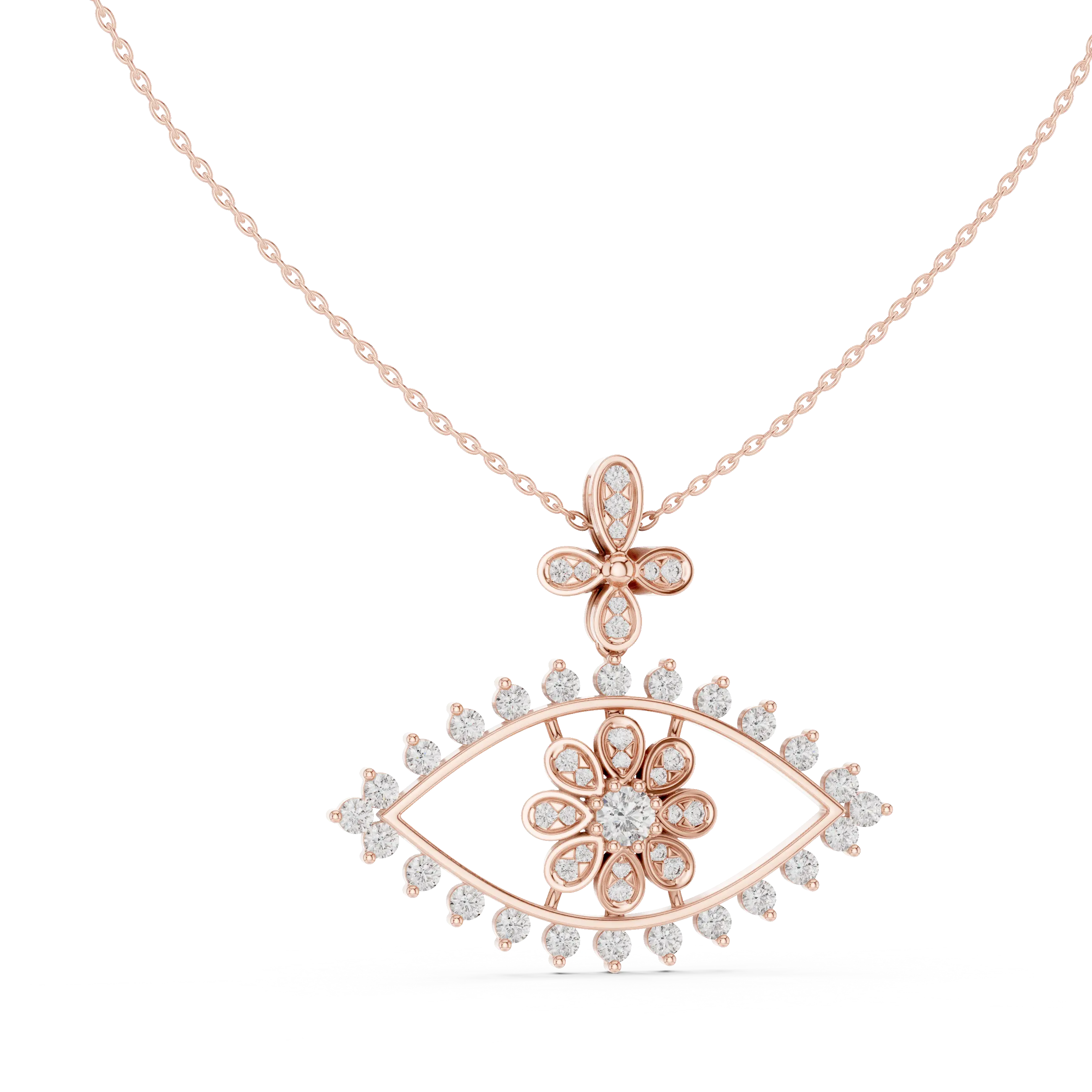 Front-View: Round Diamond Pendant with Pave Setting in 14k Rose Gold - Lab Grown - Driona Jewels