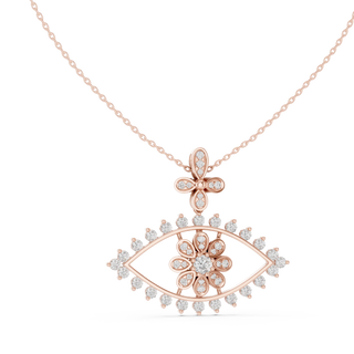Front-View: Round Diamond Pendant with Pave Setting in 14k Rose Gold - Lab Grown - Driona Jewels