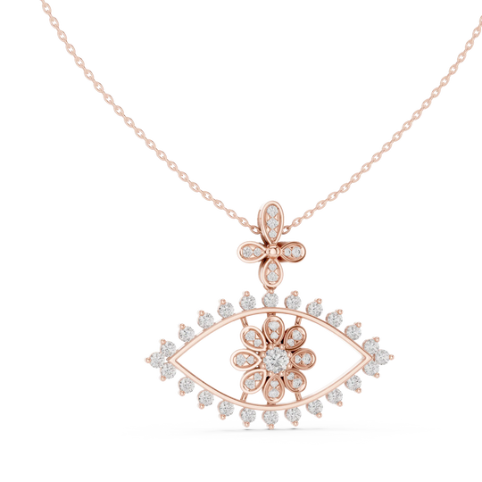 Front-View: Round Diamond Pendant with Pave Setting in 14k Rose Gold - Lab Grown - Driona Jewels