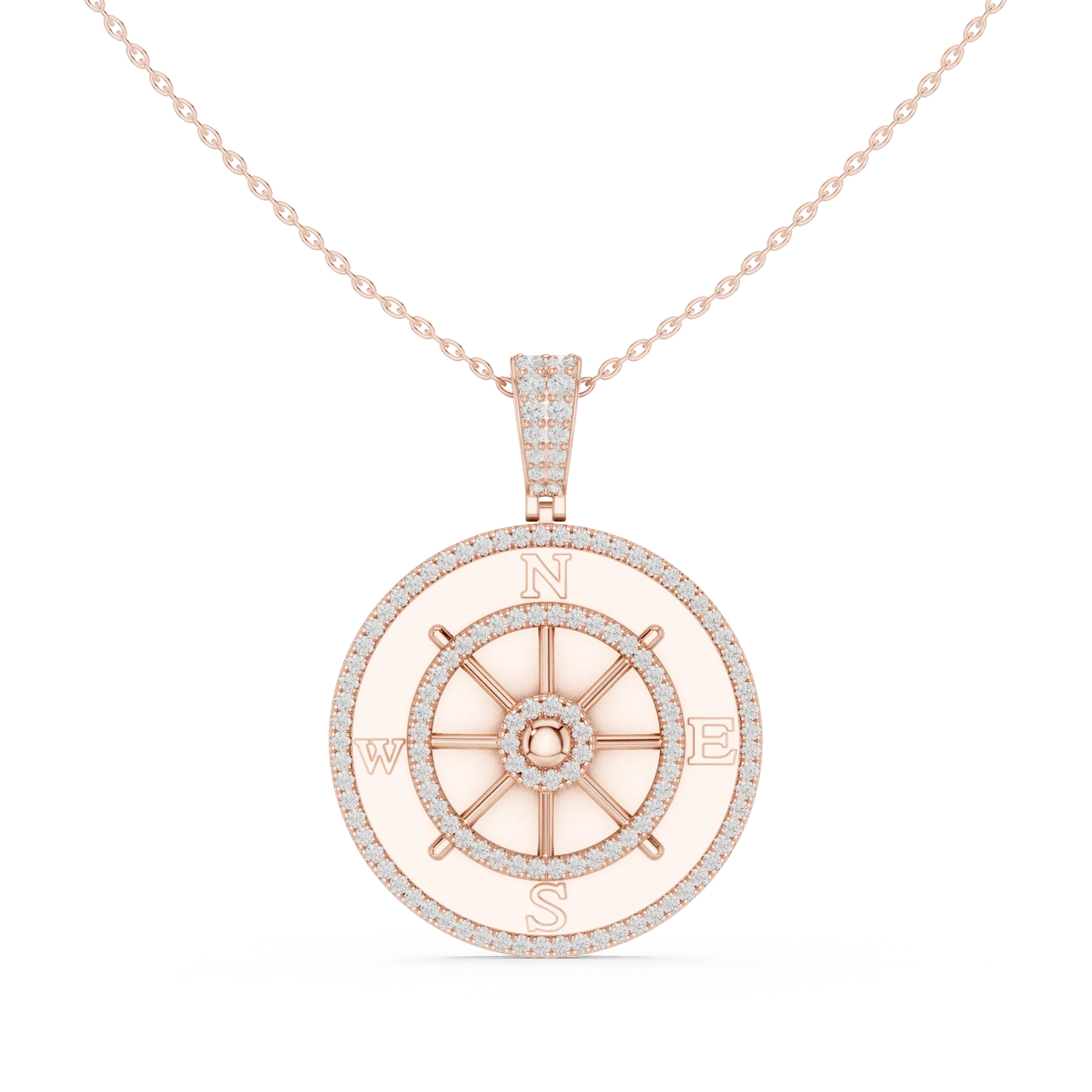Front: Round Diamond Pendant with Pave Setting in 14k Rose Gold - Lab Grown - Driona Jewels