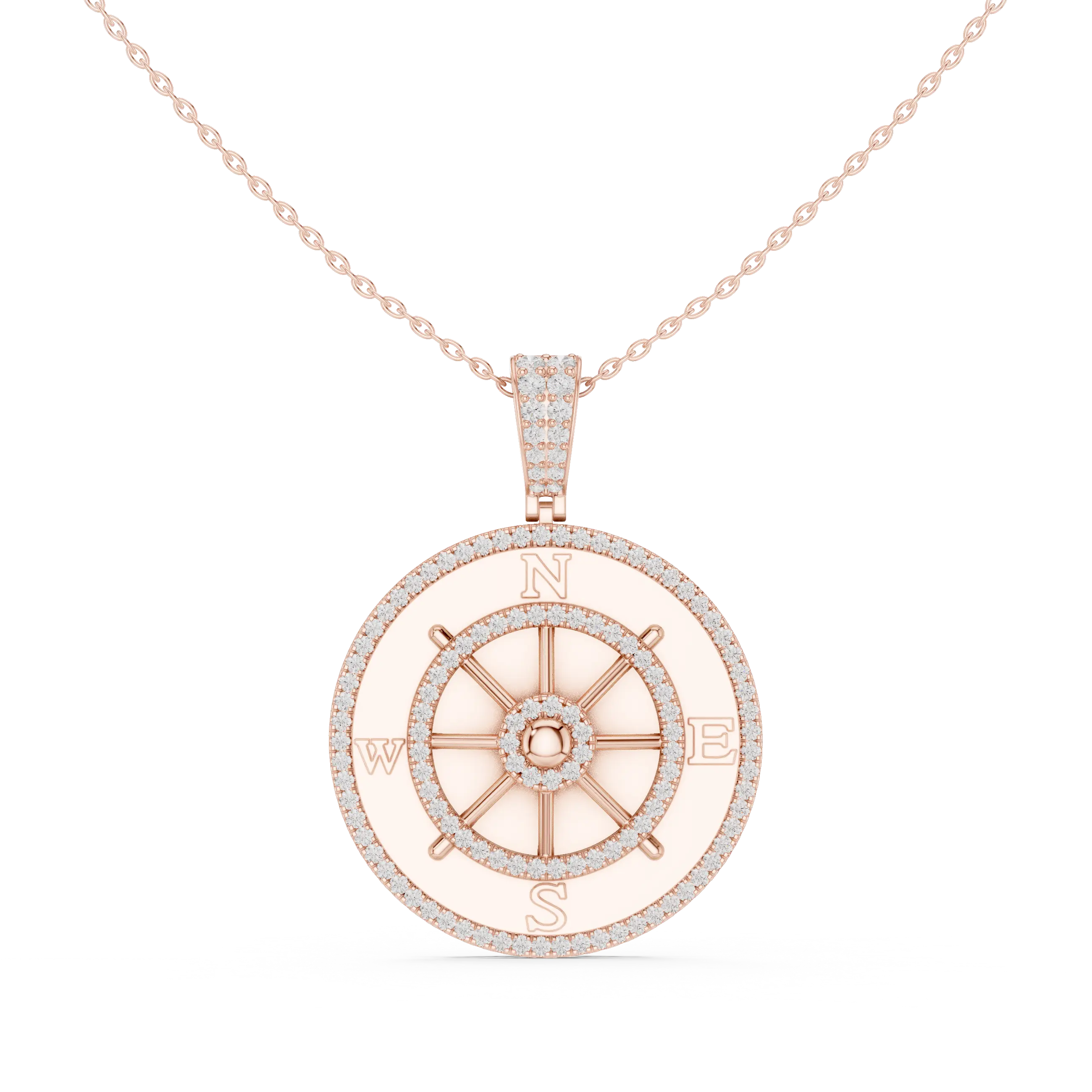 Front: Round Diamond Pendant with Pave Setting in 14k Rose Gold - Lab Grown - Driona Jewels