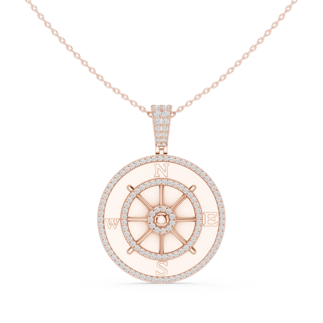 Front: Round Diamond Pendant with Pave Setting in 14k Rose Gold - Lab Grown - Driona Jewels