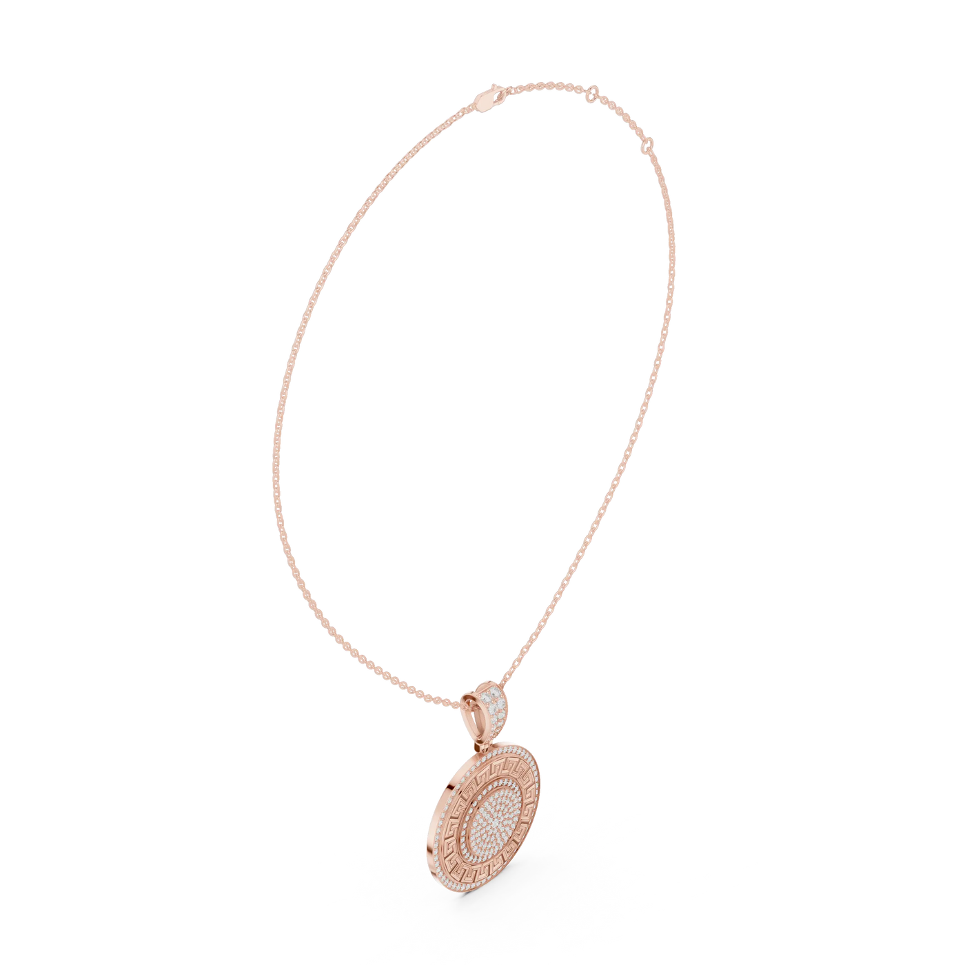 Front-View: Round Diamond Pendant with Pave Setting in 14k Rose Gold - Lab Grown - Driona Jewels