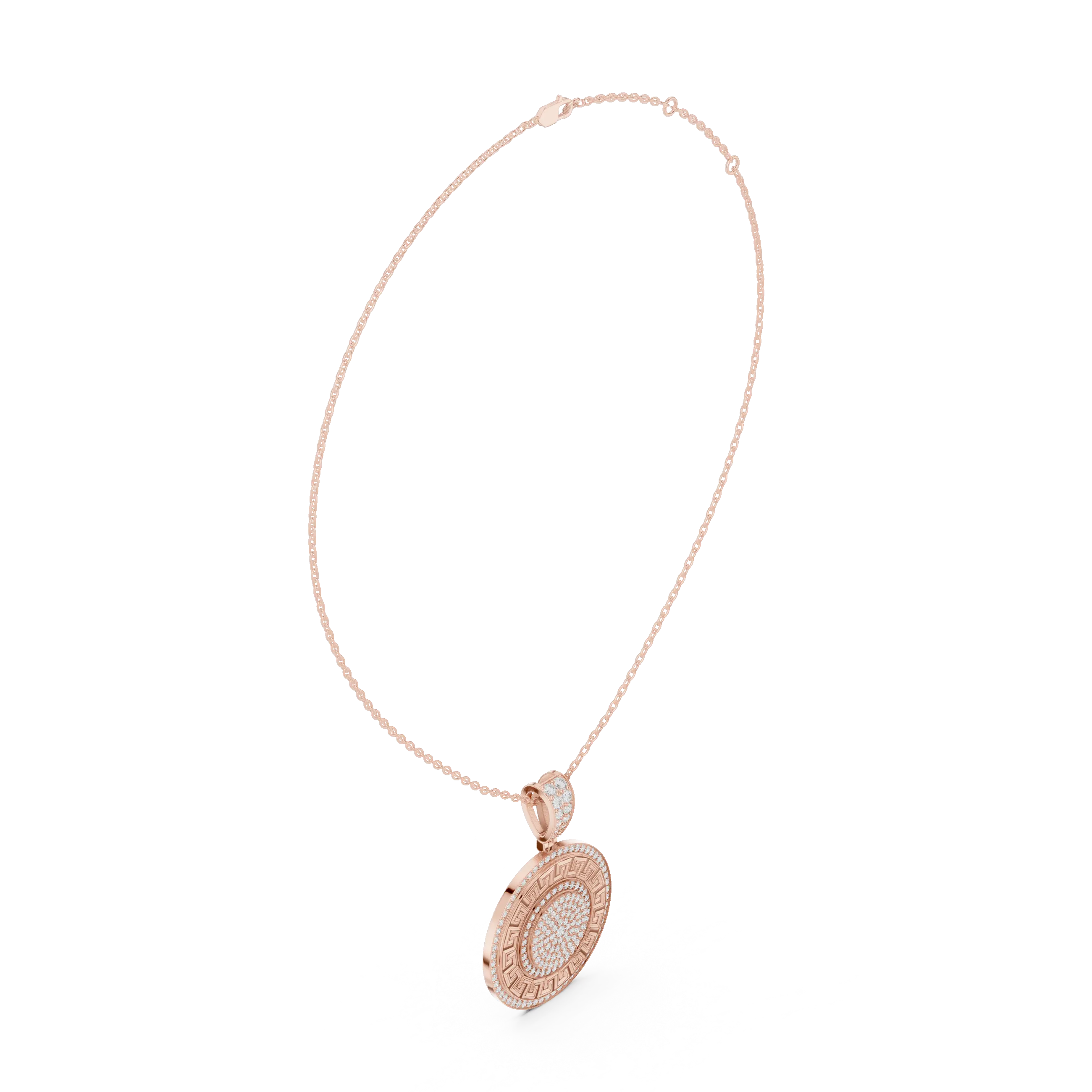 Front-View: Round Diamond Pendant with Pave Setting in 14k Rose Gold - Lab Grown - Driona Jewels