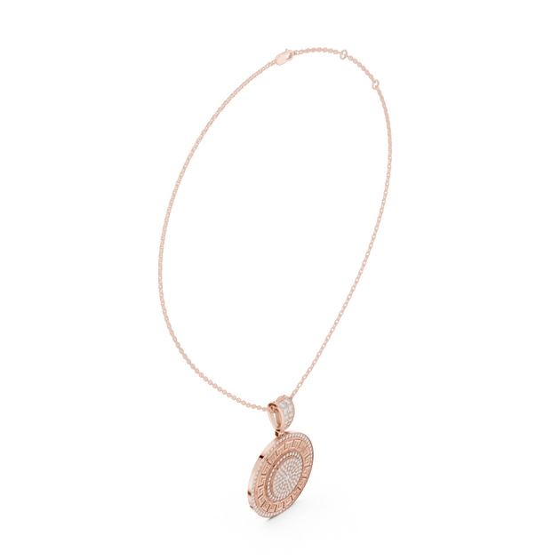 Front-View: Round Diamond Pendant with Pave Setting in 14k Rose Gold - Lab Grown - Driona Jewels