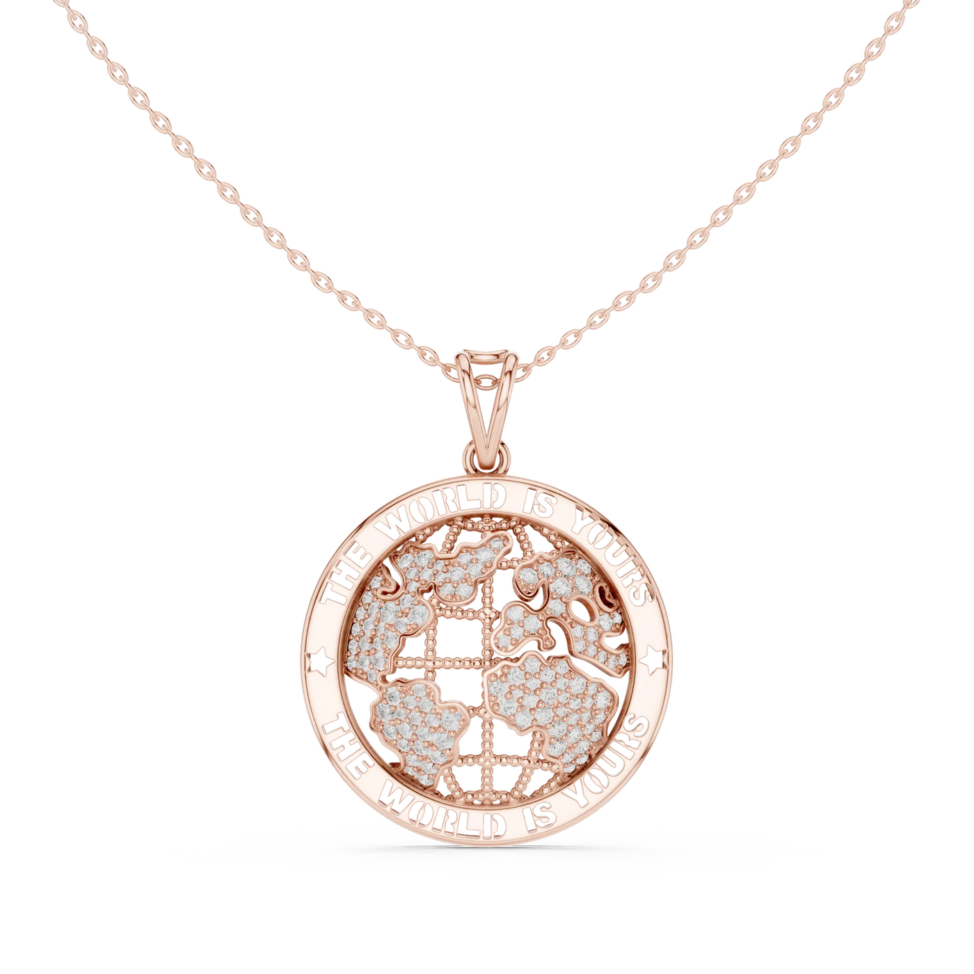 Front: Round Diamond Pendant with Pave Setting in 14k Rose Gold - Lab Grown - Driona Jewels