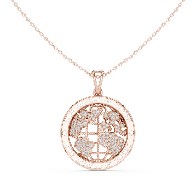 Front: Round Diamond Pendant with Pave Setting in 14k Rose Gold - Lab Grown - Driona Jewels