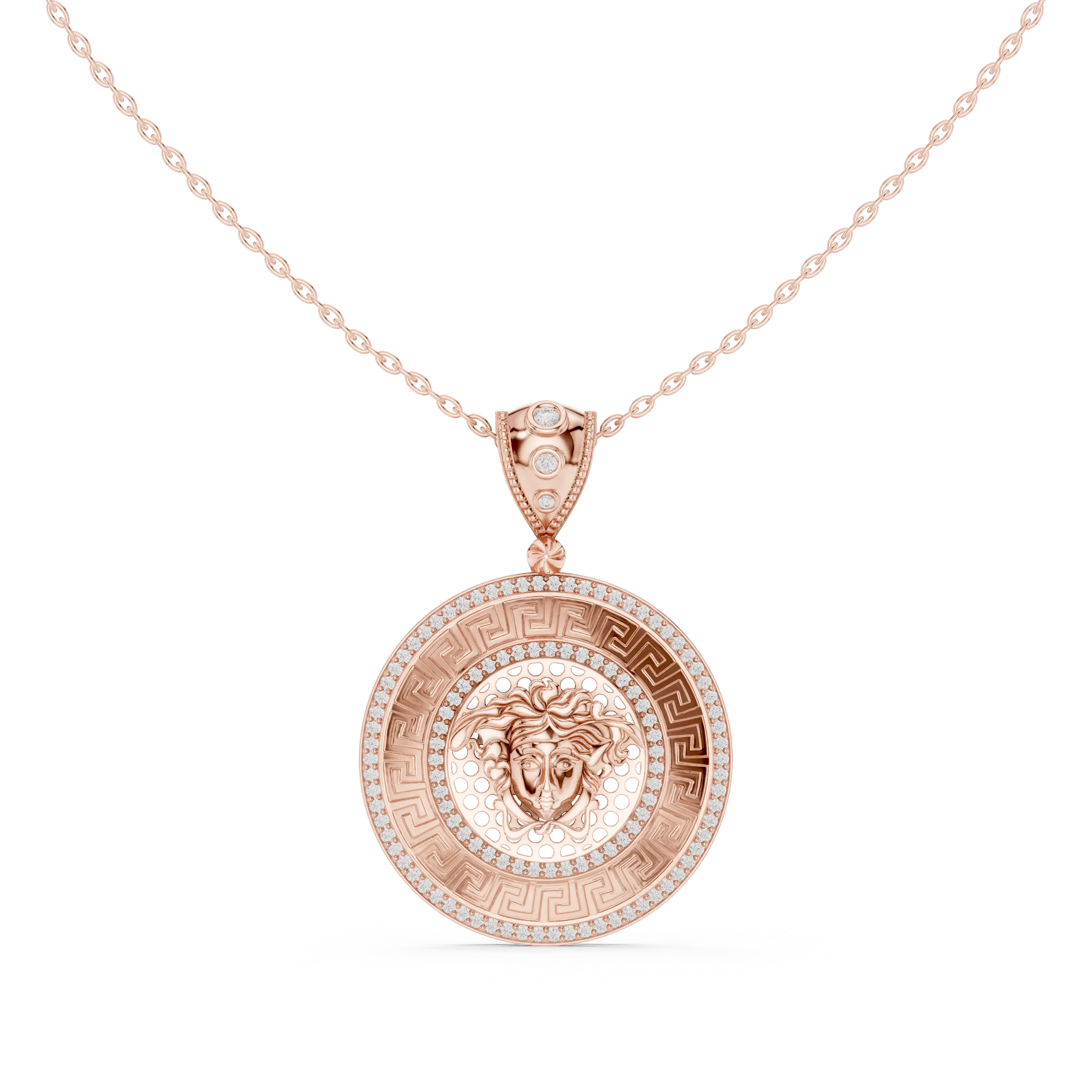 Front-View: Round Diamond Pendant with Pave Setting in 14k Rose Gold - Lab Grown - Driona Jewels