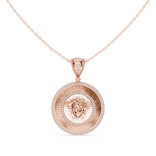Front-View: Round Diamond Pendant with Pave Setting in 14k Rose Gold - Lab Grown - Driona Jewels
