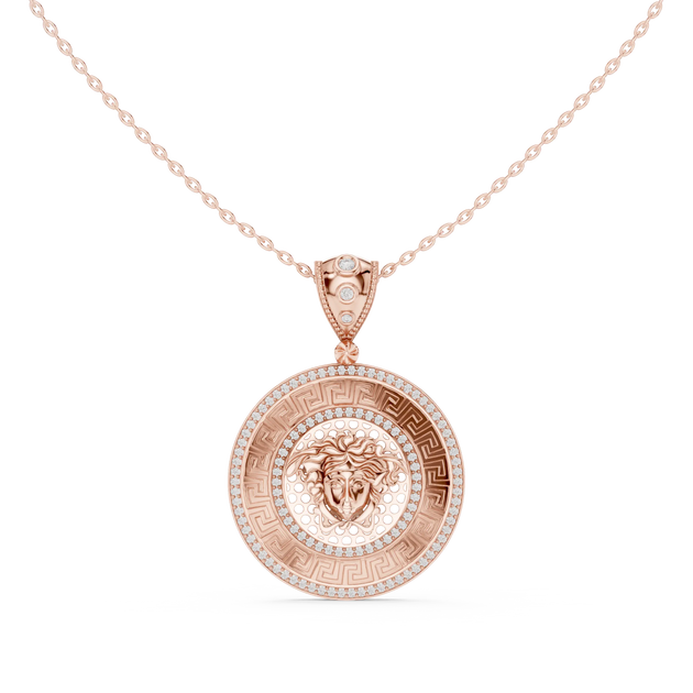 Front-View: Round Diamond Pendant with Pave Setting in 14k Rose Gold - Lab Grown - Driona Jewels