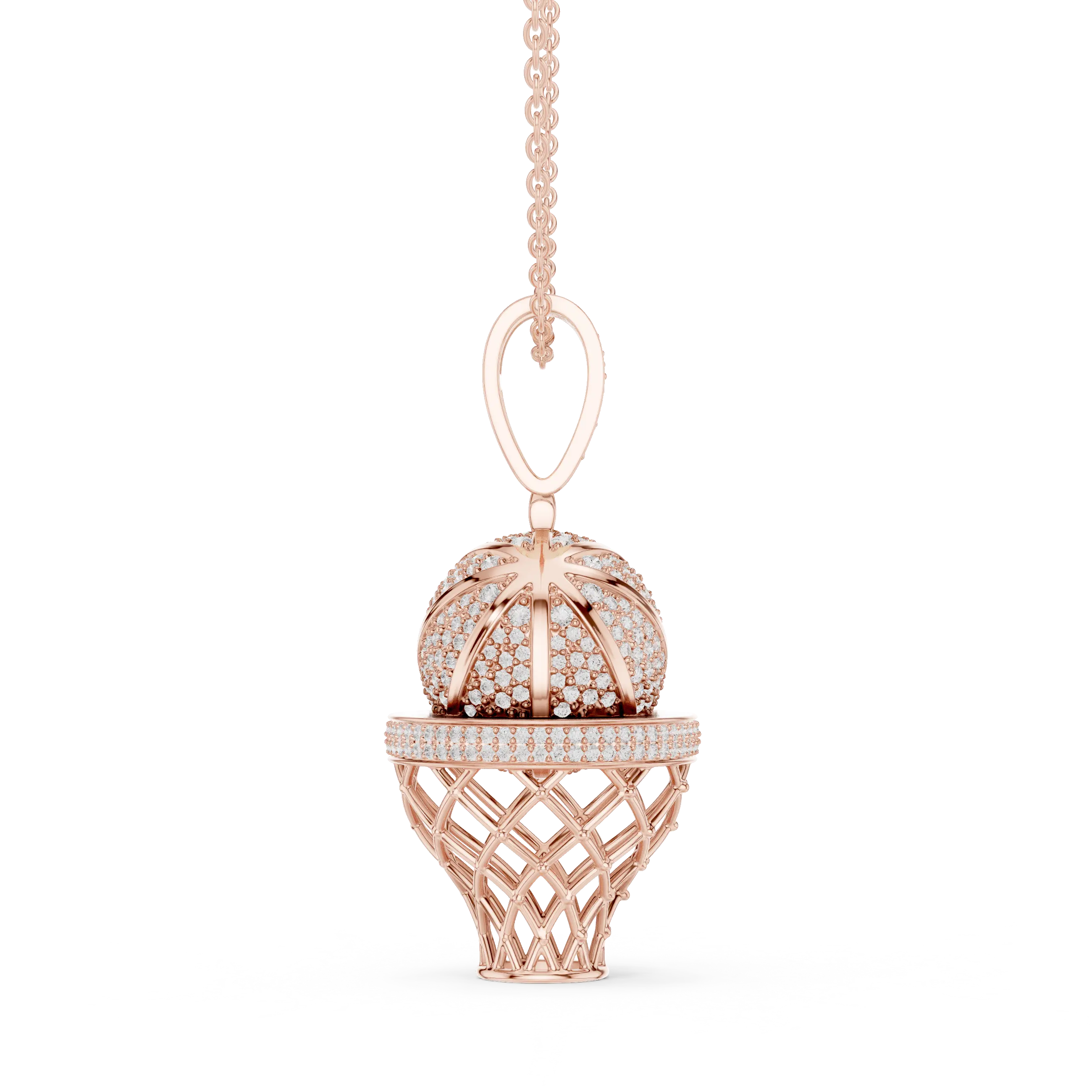 Front-View: Round Diamond Pendant with Pave Setting in 14k Rose Gold - Lab Grown - Driona Jewels