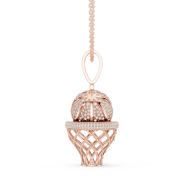 Front-View: Round Diamond Pendant with Pave Setting in 14k Rose Gold - Lab Grown - Driona Jewels