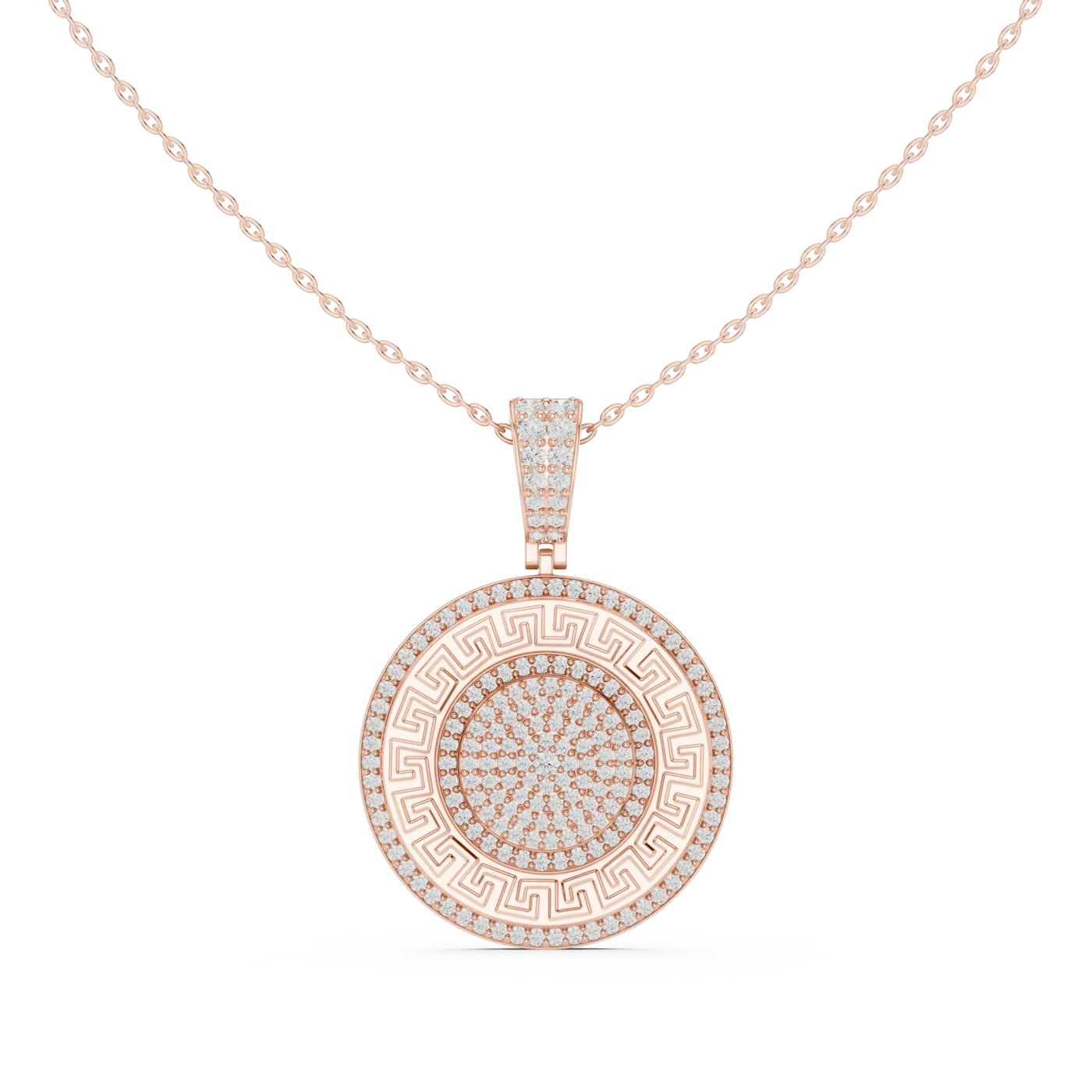 Front: Round Diamond Pendant with Pave Setting in 14k Rose Gold - Lab Grown - Driona Jewels