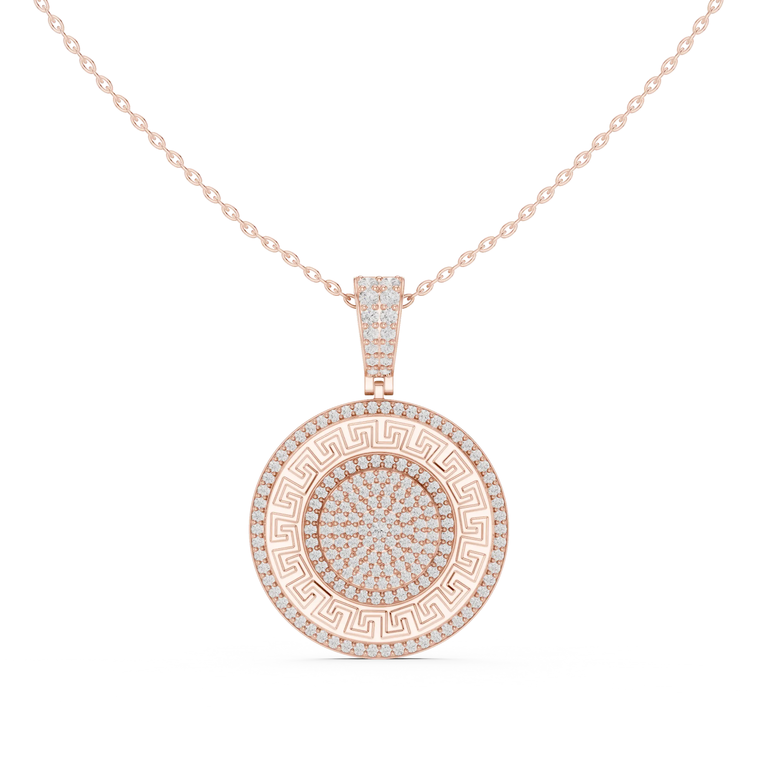 Front: Round Diamond Pendant with Pave Setting in 14k Rose Gold - Lab Grown - Driona Jewels