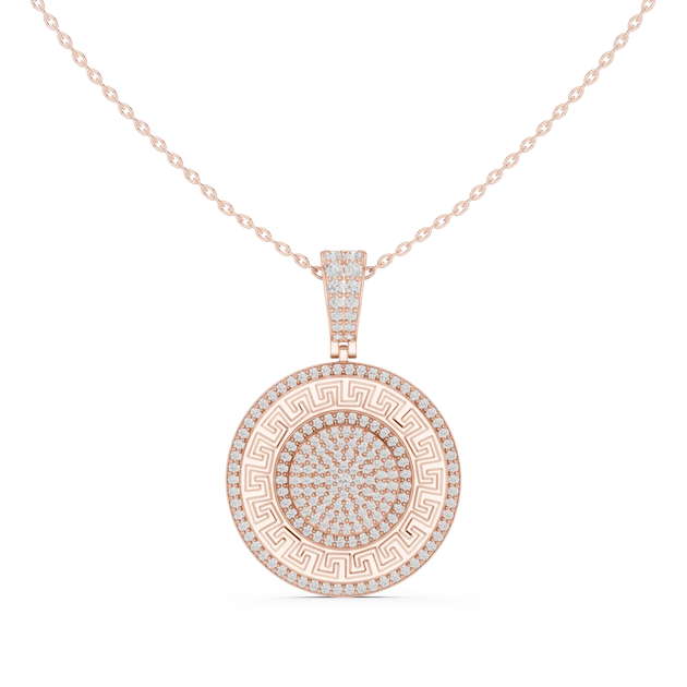 Front: Round Diamond Pendant with Pave Setting in 14k Rose Gold - Lab Grown - Driona Jewels