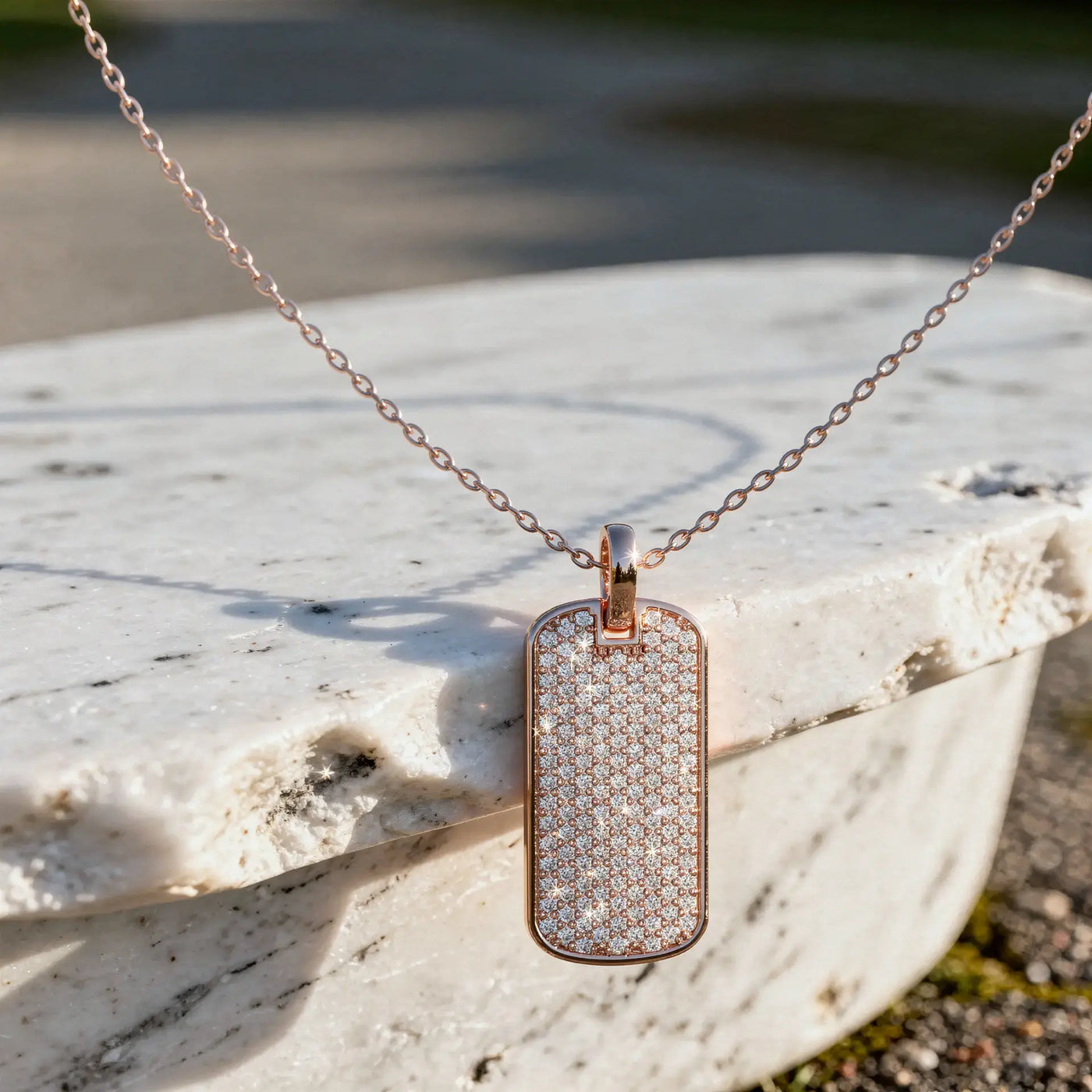 Front-view: Round Diamond Pendant with Pave Setting in 14k Rose Gold - Lab Grown - Driona Jewels
