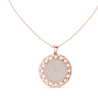 Front View: Round Diamond Pendant with Pave Setting in 14k Rose Gold - Lab Grown - Driona Jewels