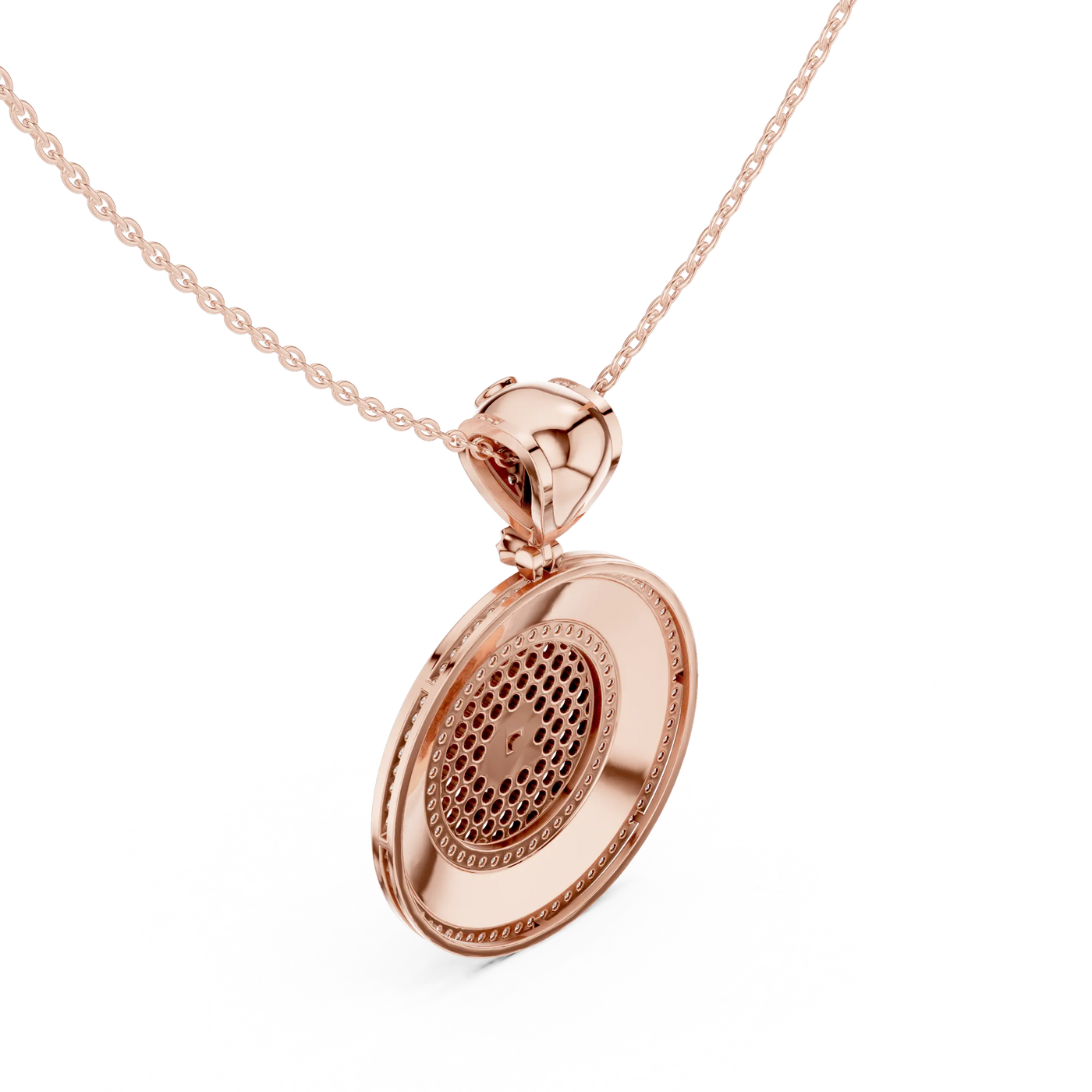 Front-view: Round Diamond Pendant with Pave Setting in 14k Rose Gold - Lab Grown - Driona Jewels