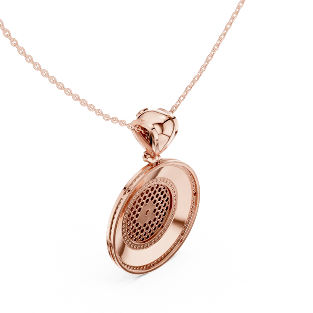 Front-view: Round Diamond Pendant with Pave Setting in 14k Rose Gold - Lab Grown - Driona Jewels