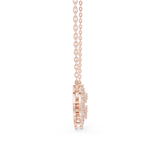 Side-Profile: Round Diamond Pendant with Pave Setting in 14k Rose Gold - Lab Grown - Driona Jewels