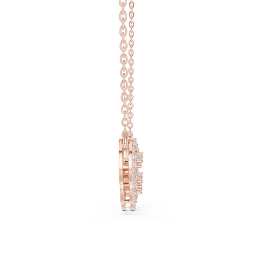 Side-Profile: Round Diamond Pendant with Pave Setting in 14k Rose Gold - Lab Grown - Driona Jewels