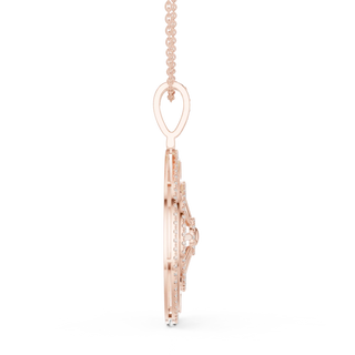 Side-Profile: Round Diamond Pendant with Pave Setting in 14k Rose Gold - Lab Grown - Driona Jewels