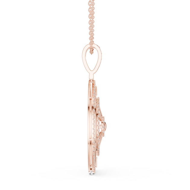 Side-Profile: Round Diamond Pendant with Pave Setting in 14k Rose Gold - Lab Grown - Driona Jewels