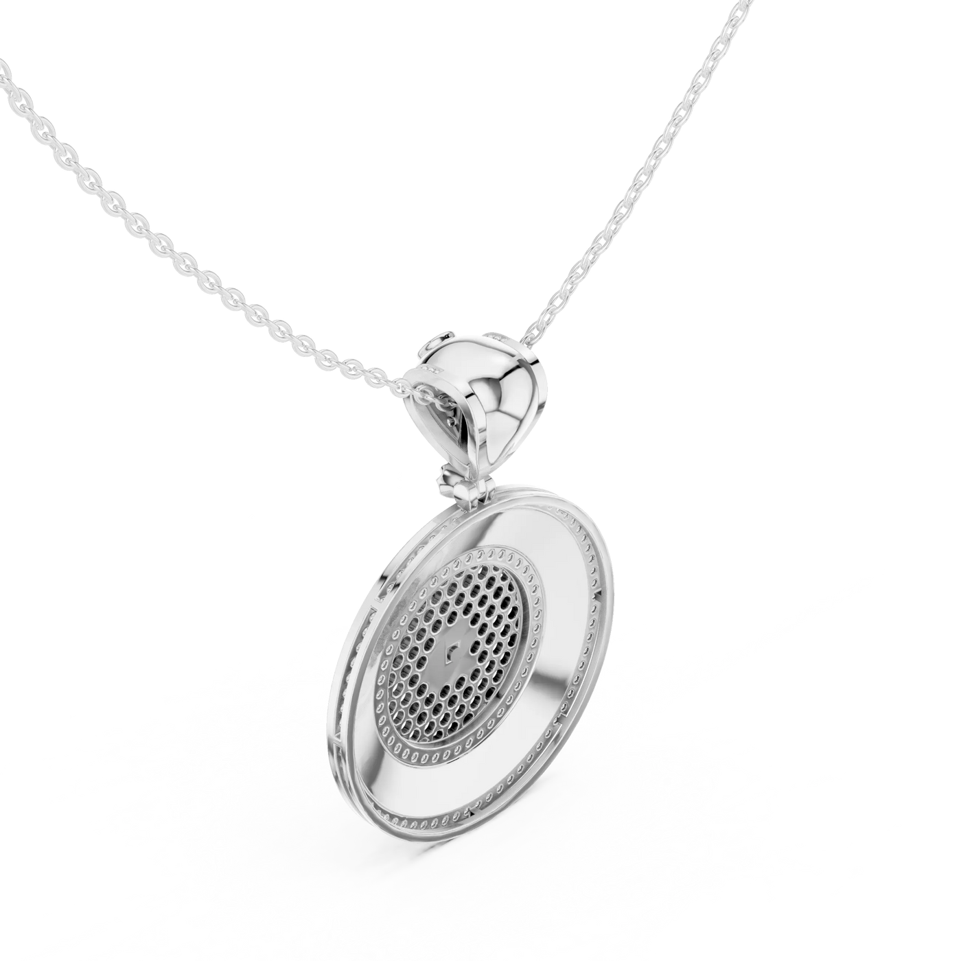 Front-View: Round Diamond Pendant with Pave Setting in 14k White Gold - Lab Grown - Driona Jewels