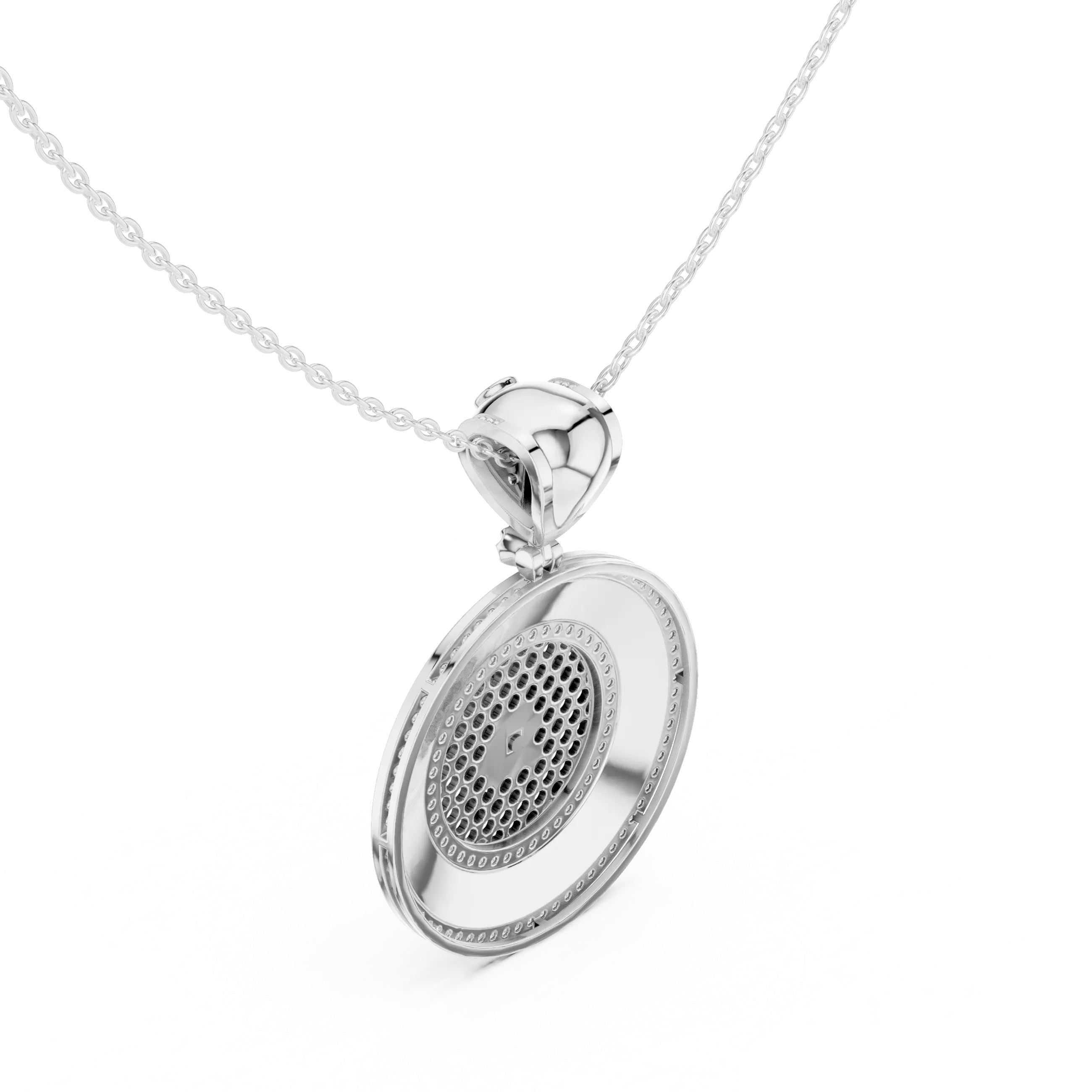 Front-View: Round Diamond Pendant with Pave Setting in 14k White Gold - Lab Grown - Driona Jewels