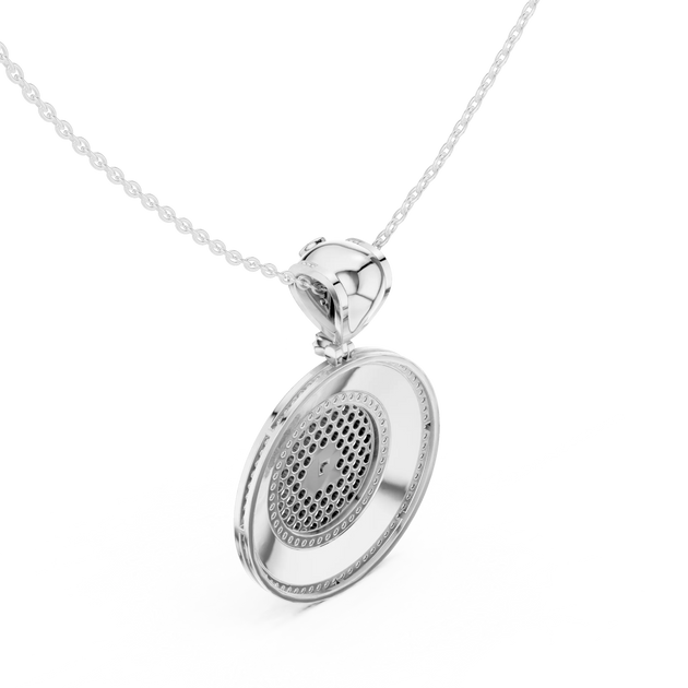 Front-View: Round Diamond Pendant with Pave Setting in 14k White Gold - Lab Grown - Driona Jewels