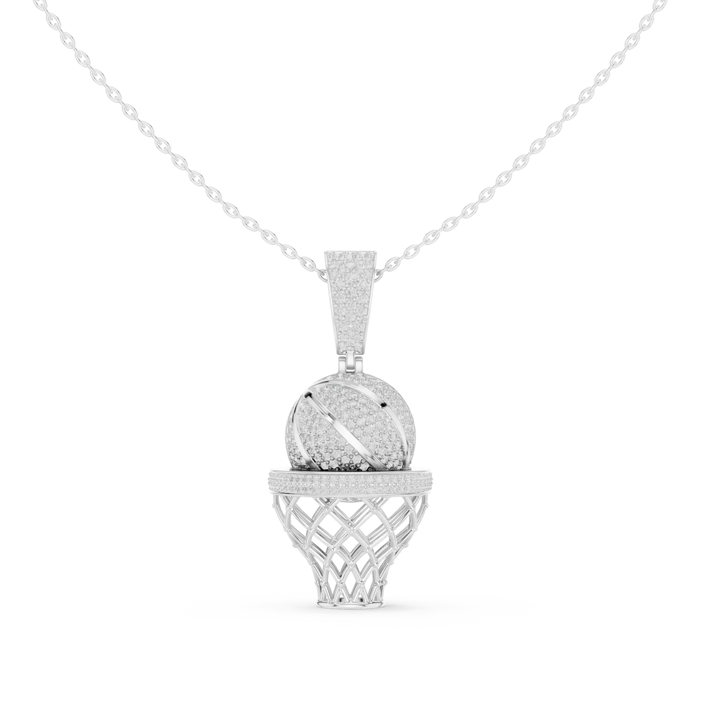 Front-View: Round Diamond Pendant with Pave Setting in 14k White Gold - Lab Grown - Driona Jewels