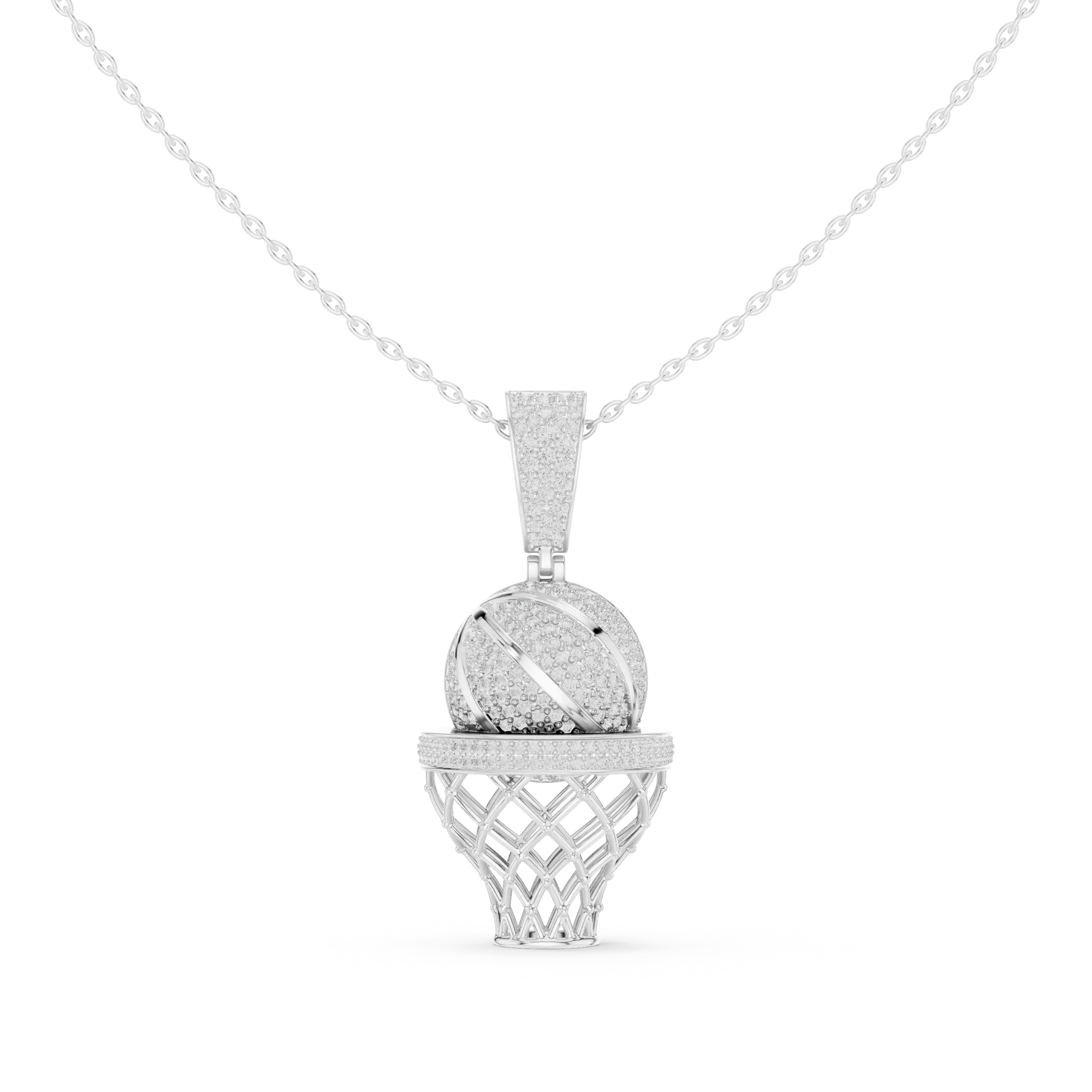 Front-View: Round Diamond Pendant with Pave Setting in 14k White Gold - Lab Grown - Driona Jewels