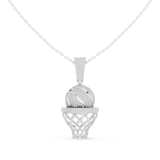 Front-View: Round Diamond Pendant with Pave Setting in 14k White Gold - Lab Grown - Driona Jewels