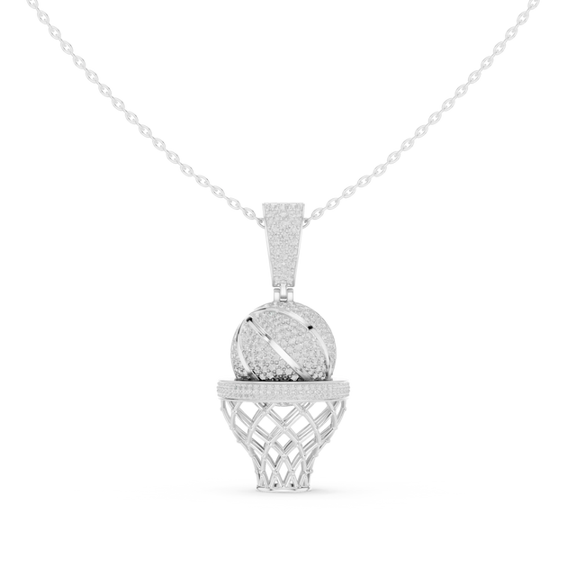 Front-View: Round Diamond Pendant with Pave Setting in 14k White Gold - Lab Grown - Driona Jewels