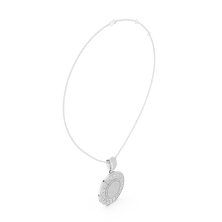 Front-View: Round Diamond Pendant with Pave Setting in 14k White Gold - Lab Grown - Driona Jewels