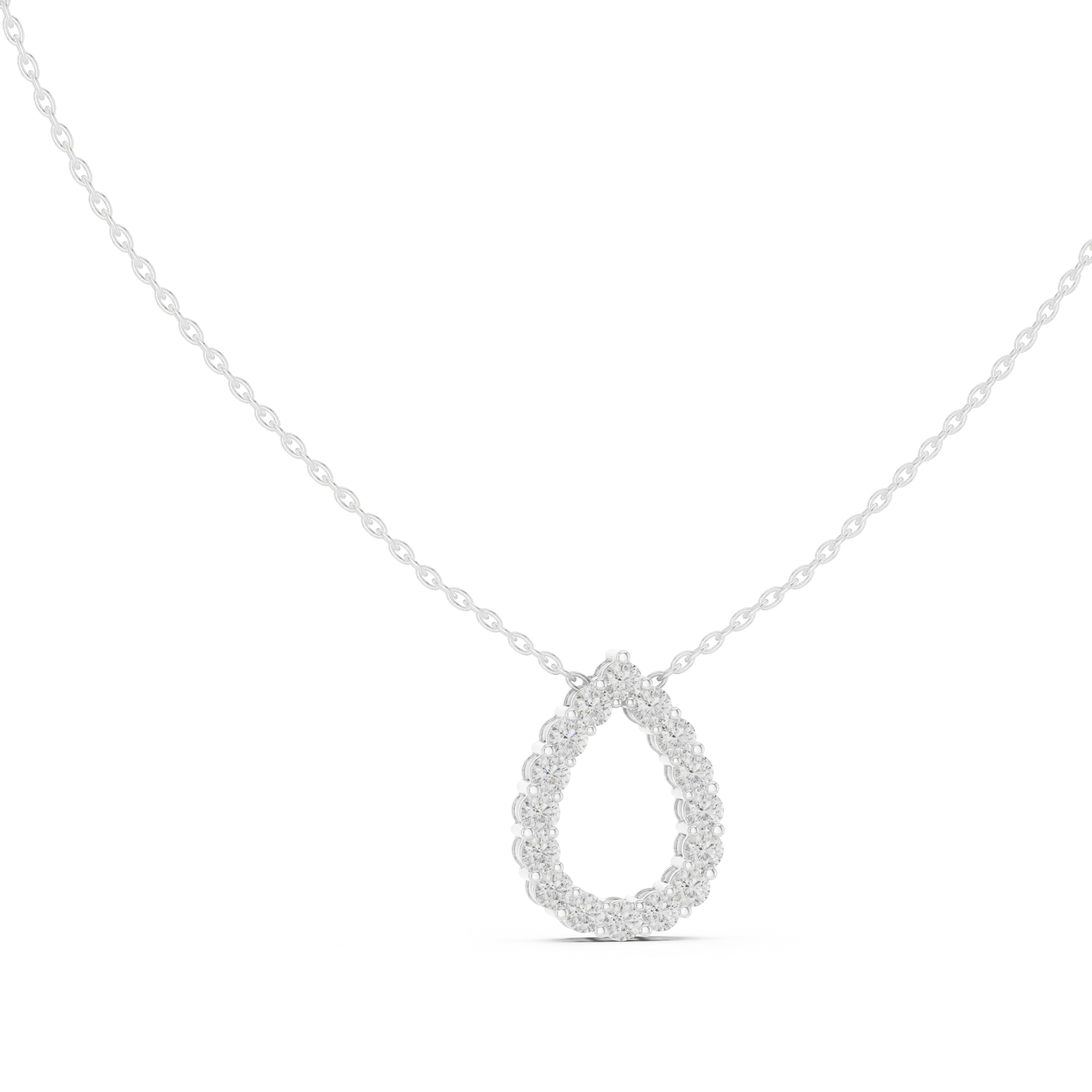 Front-View: Round Diamond Pendant with Pave Setting in 14k White Gold - Lab Grown - Driona Jewels