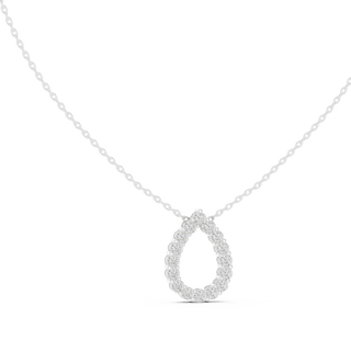 Front-View: Round Diamond Pendant with Pave Setting in 14k White Gold - Lab Grown - Driona Jewels