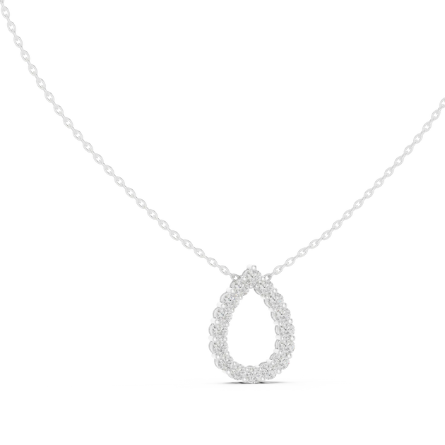 Front-View: Round Diamond Pendant with Pave Setting in 14k White Gold - Lab Grown - Driona Jewels