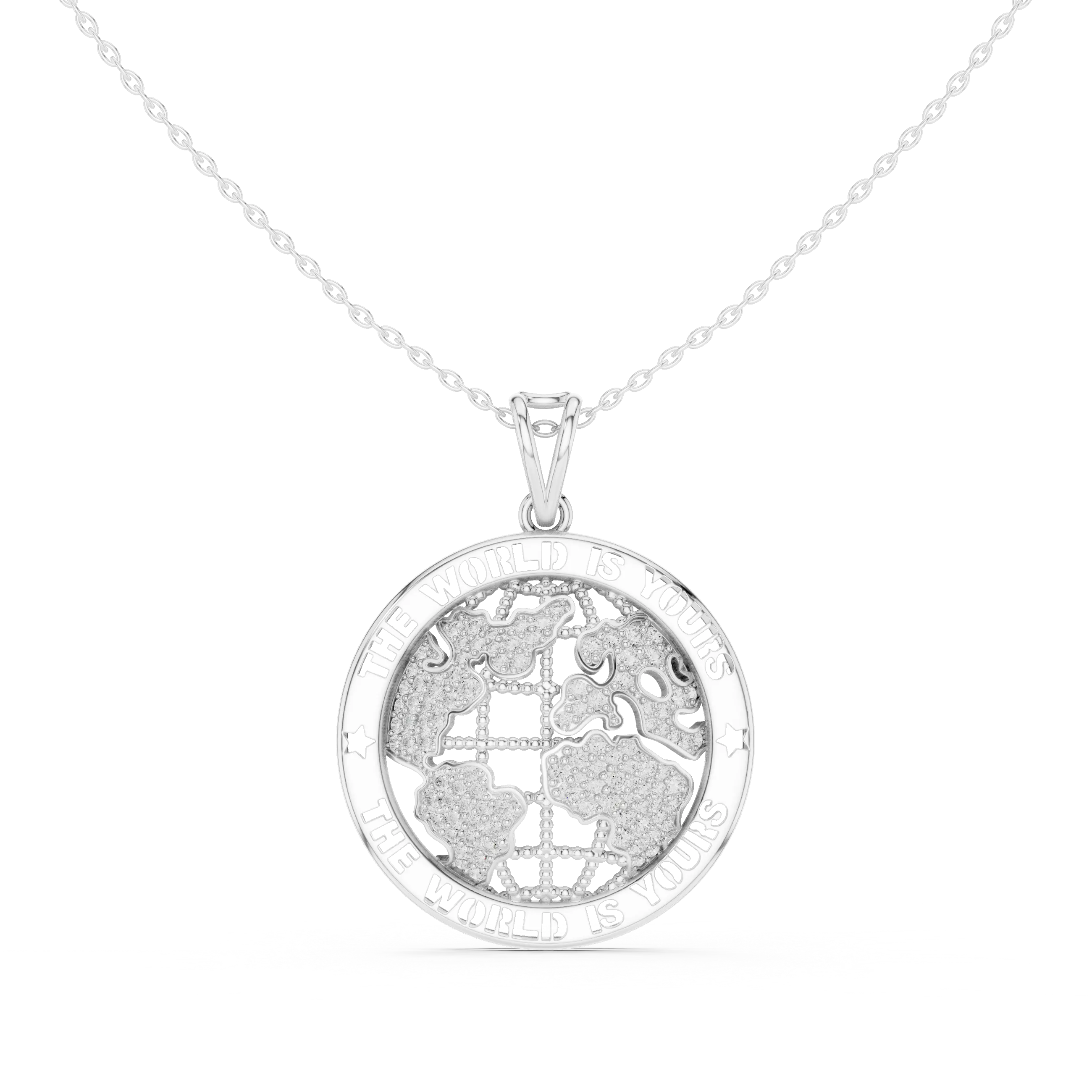 Front: Round Diamond Pendant with Pave Setting in 14k White Gold - Lab Grown - Driona Jewels