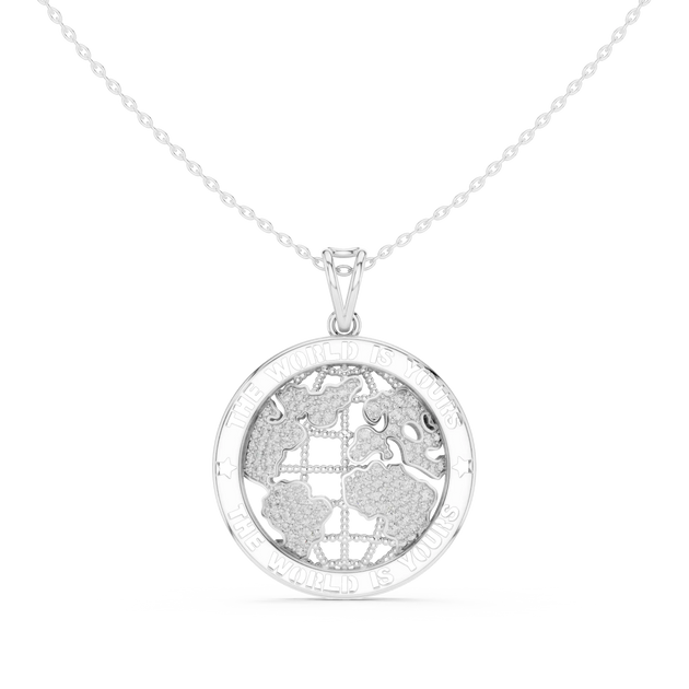 Front: Round Diamond Pendant with Pave Setting in 14k White Gold - Lab Grown - Driona Jewels