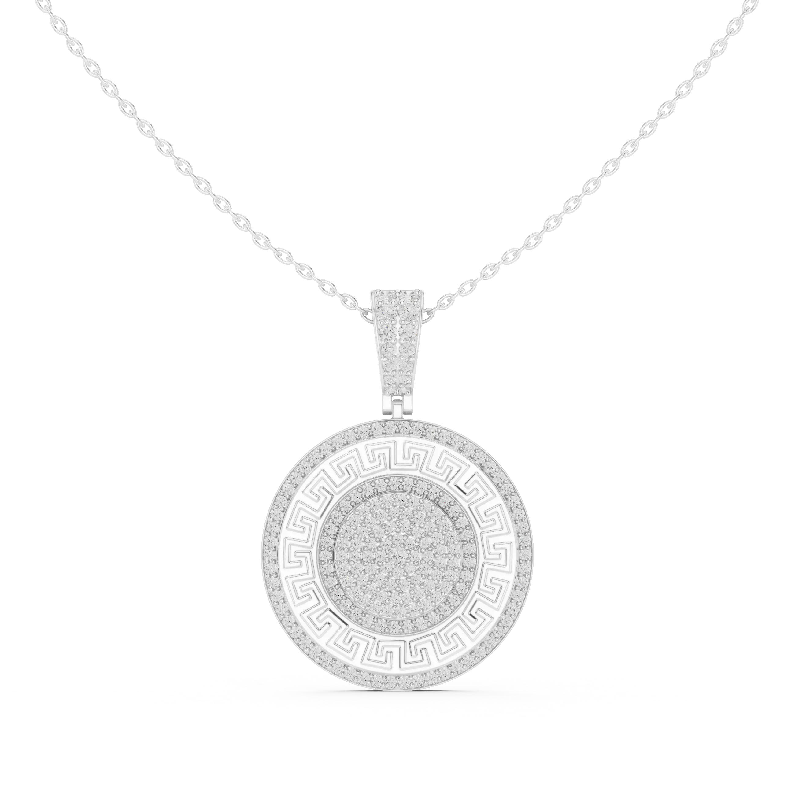 Front: Round Diamond Pendant with Pave Setting in 14k White Gold - Lab Grown - Driona Jewels