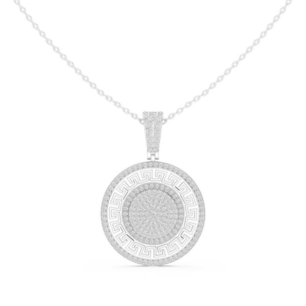 Front: Round Diamond Pendant with Pave Setting in 14k White Gold - Lab Grown - Driona Jewels