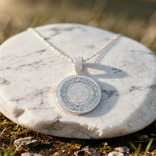 Front-view: Round Diamond Pendant with Pave Setting in 14k White Gold - Lab Grown - Driona Jewels