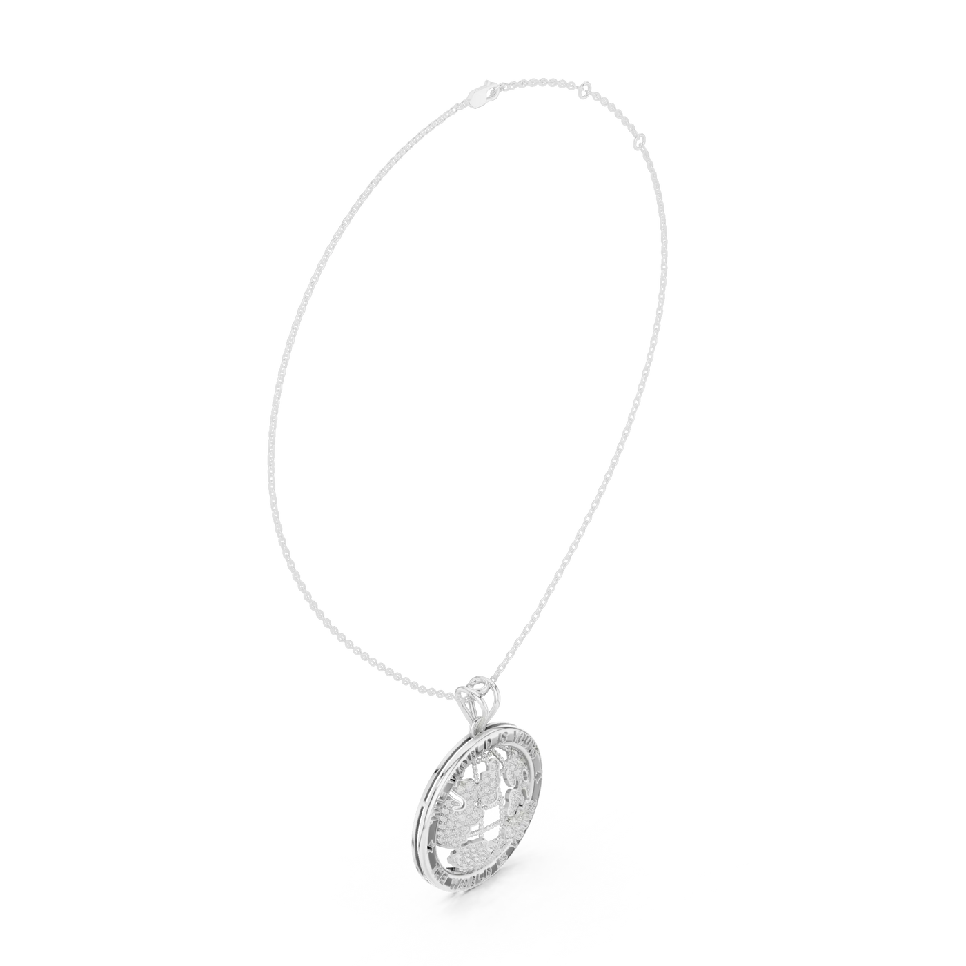Front-View: Round Diamond Pendant with Pave Setting in 14k White Gold - Lab Grown - Driona Jewels