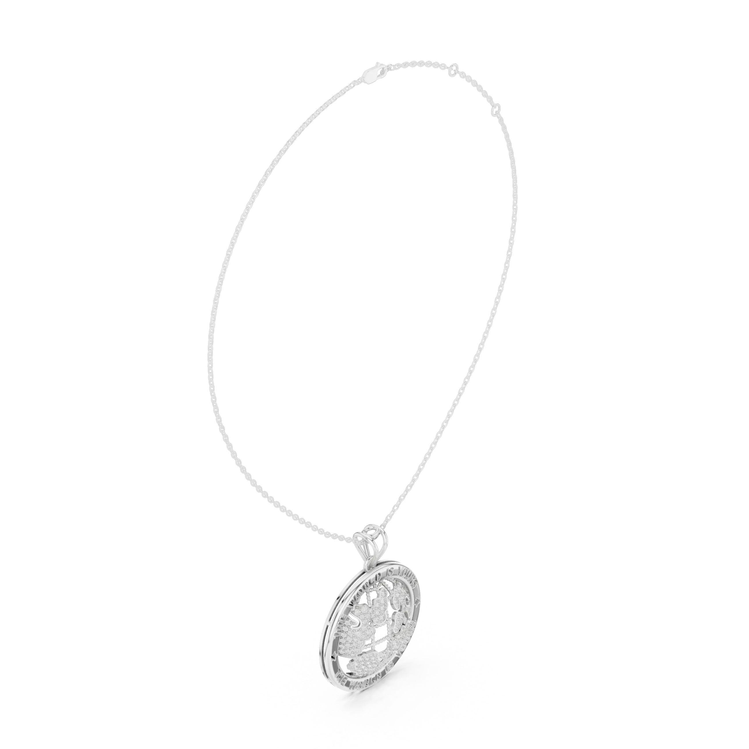 Front-View: Round Diamond Pendant with Pave Setting in 14k White Gold - Lab Grown - Driona Jewels