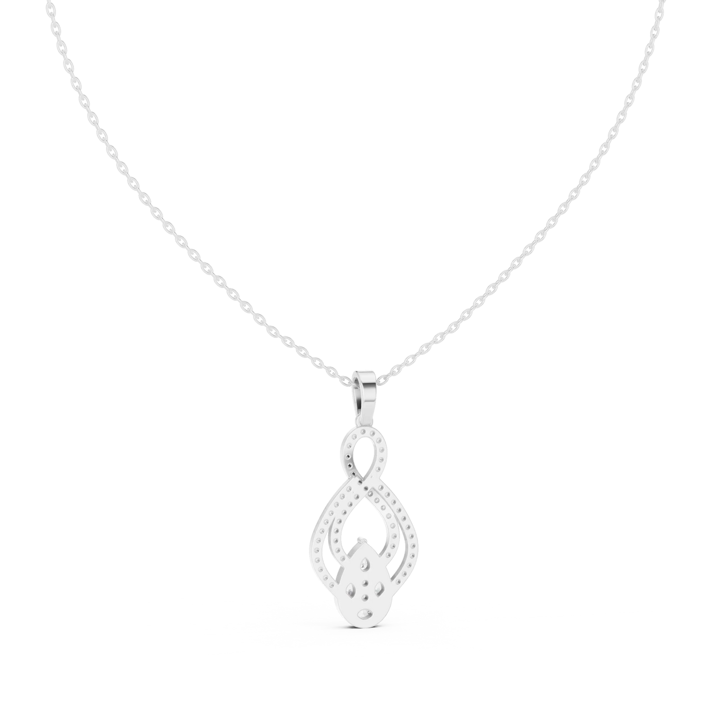 Front-View: Round Diamond Pendant with Pave Setting in 14k White Gold - Lab Grown - Driona Jewels