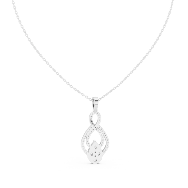 Front-View: Round Diamond Pendant with Pave Setting in 14k White Gold - Lab Grown - Driona Jewels