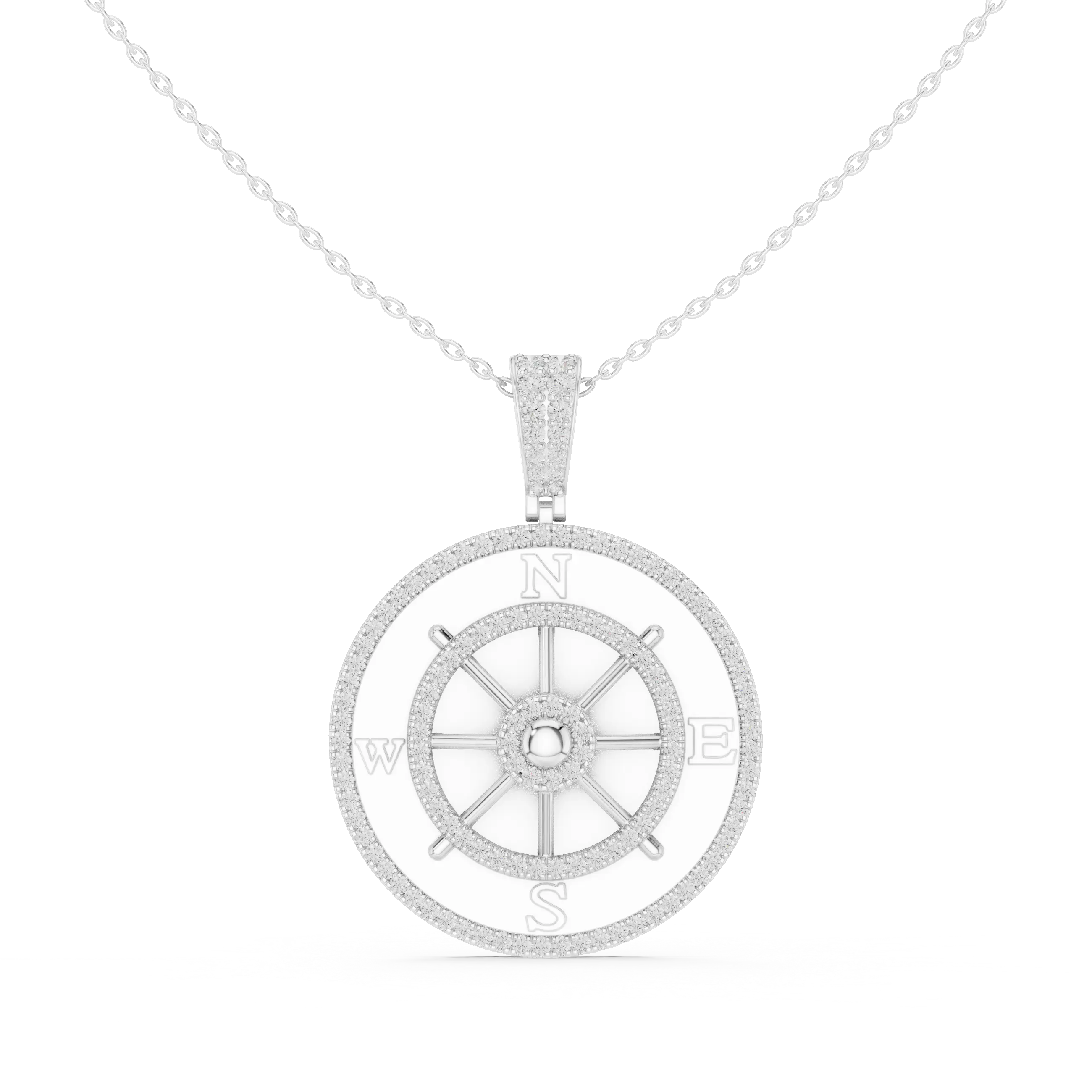 Front: Round Diamond Pendant with Pave Setting in 14k White Gold - Lab Grown - Driona Jewels