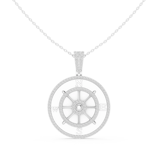 Front: Round Diamond Pendant with Pave Setting in 14k White Gold - Lab Grown - Driona Jewels